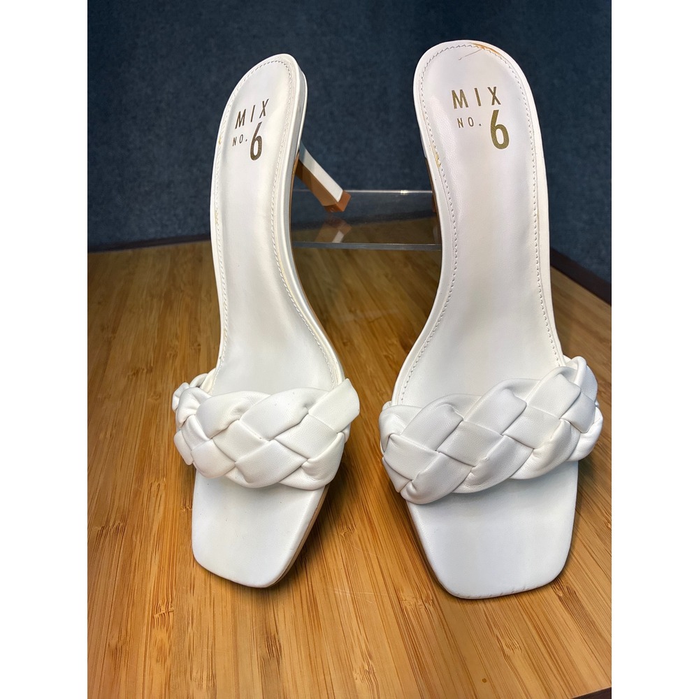 Mix No. 6 Elandra White Braided Mule Sandals Square Toe Kitten Heel Womens 8M